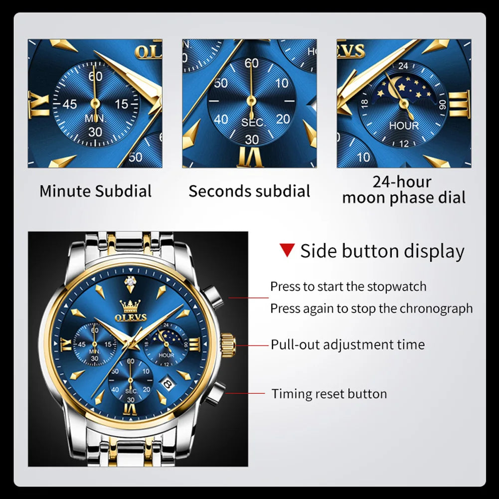 The Steamboat Moon Phase Chronograph by OLEVS
